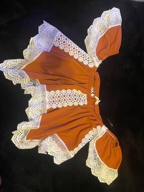 Off-Shoulder Top with White Lace Trim